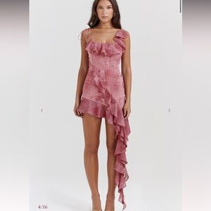 House of CB Lyrah Pink Print Ruffle Mini Dress